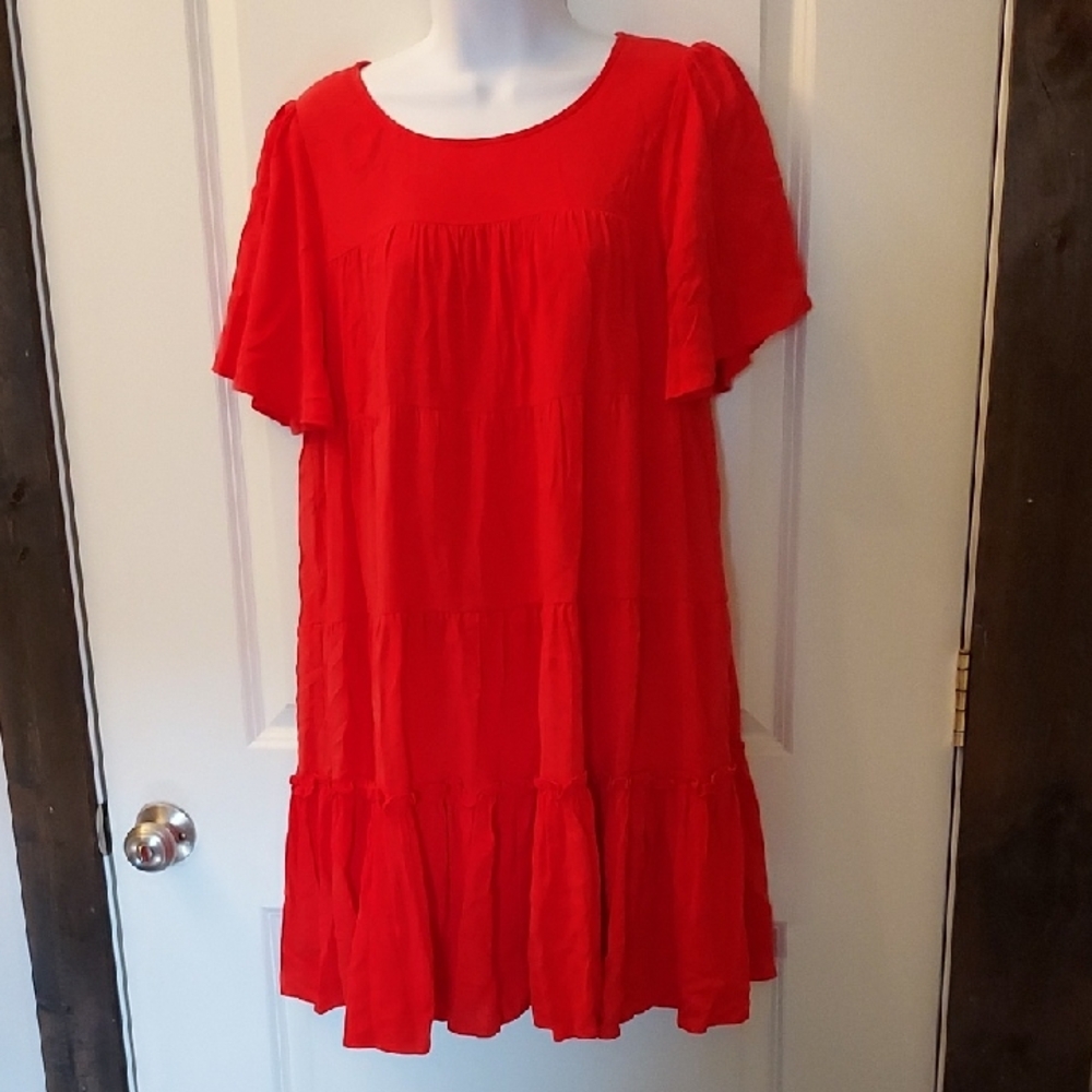 NWT, KLd, Red Ruffled Mini Sundress